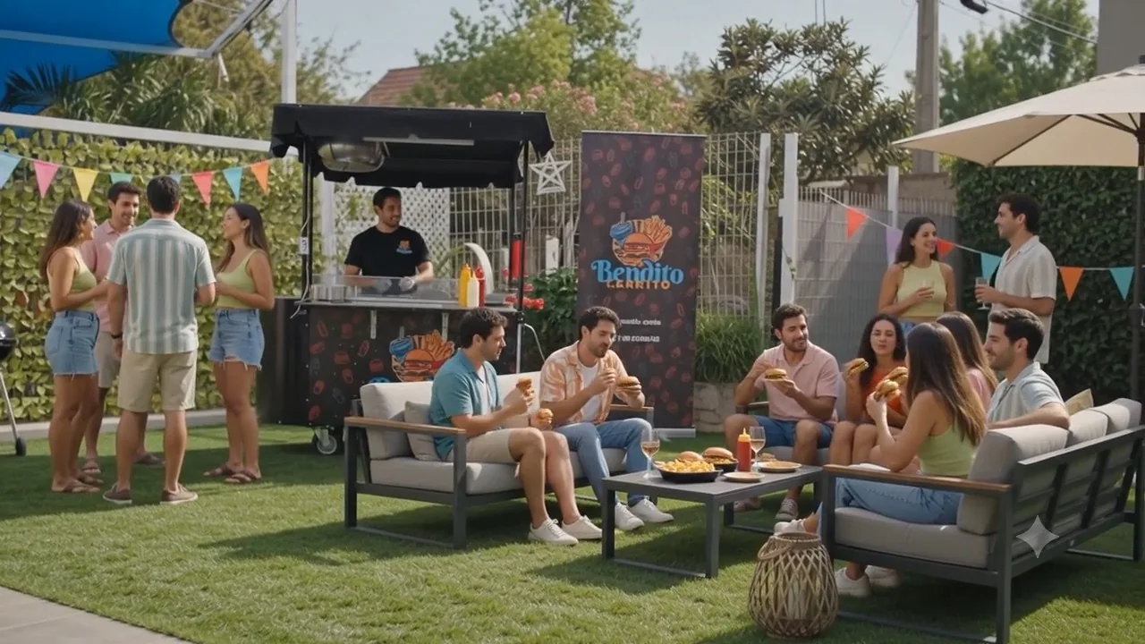 Bendito Carrito instalado junto a invitados en una celebración al aire libre